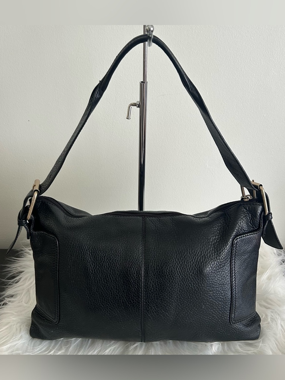 HOBO Black Pebbled Leather Zip Top Shoulder Bag Soft Leather Purse - Picture 3 of 11